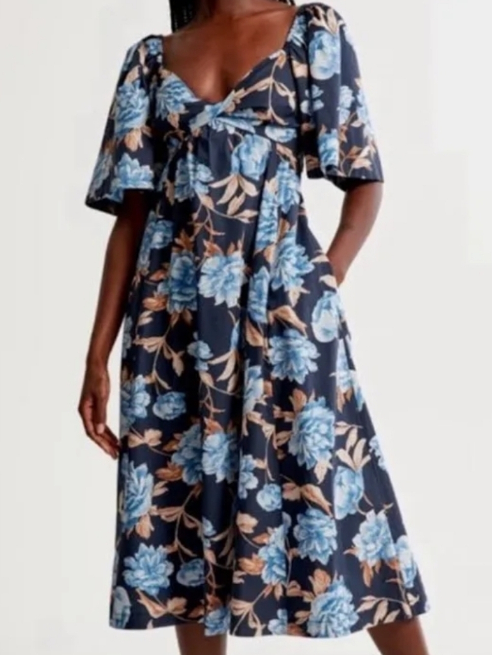 Abercrombie & Fitch Angel Sleeve Blue Floral Midi Dress Size XLT